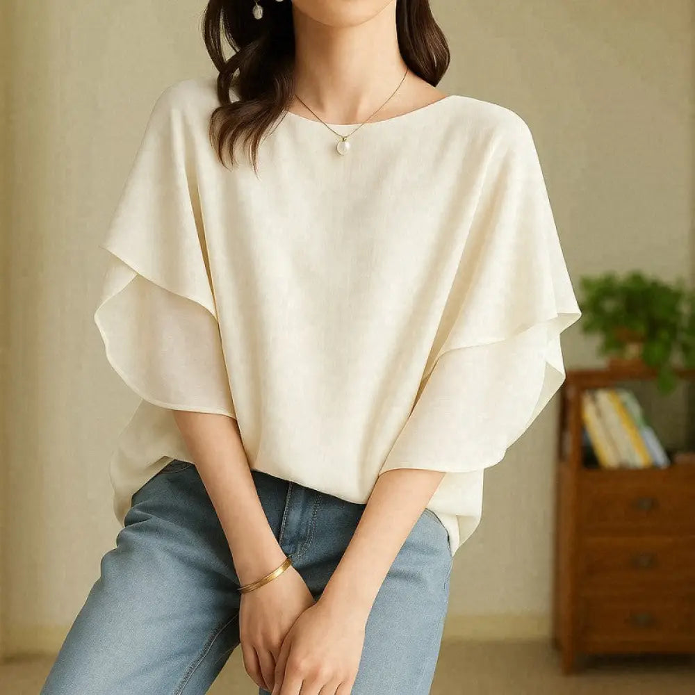 Casual All-match Chiffon Blouse For Women - Beige / Free Size - blouse