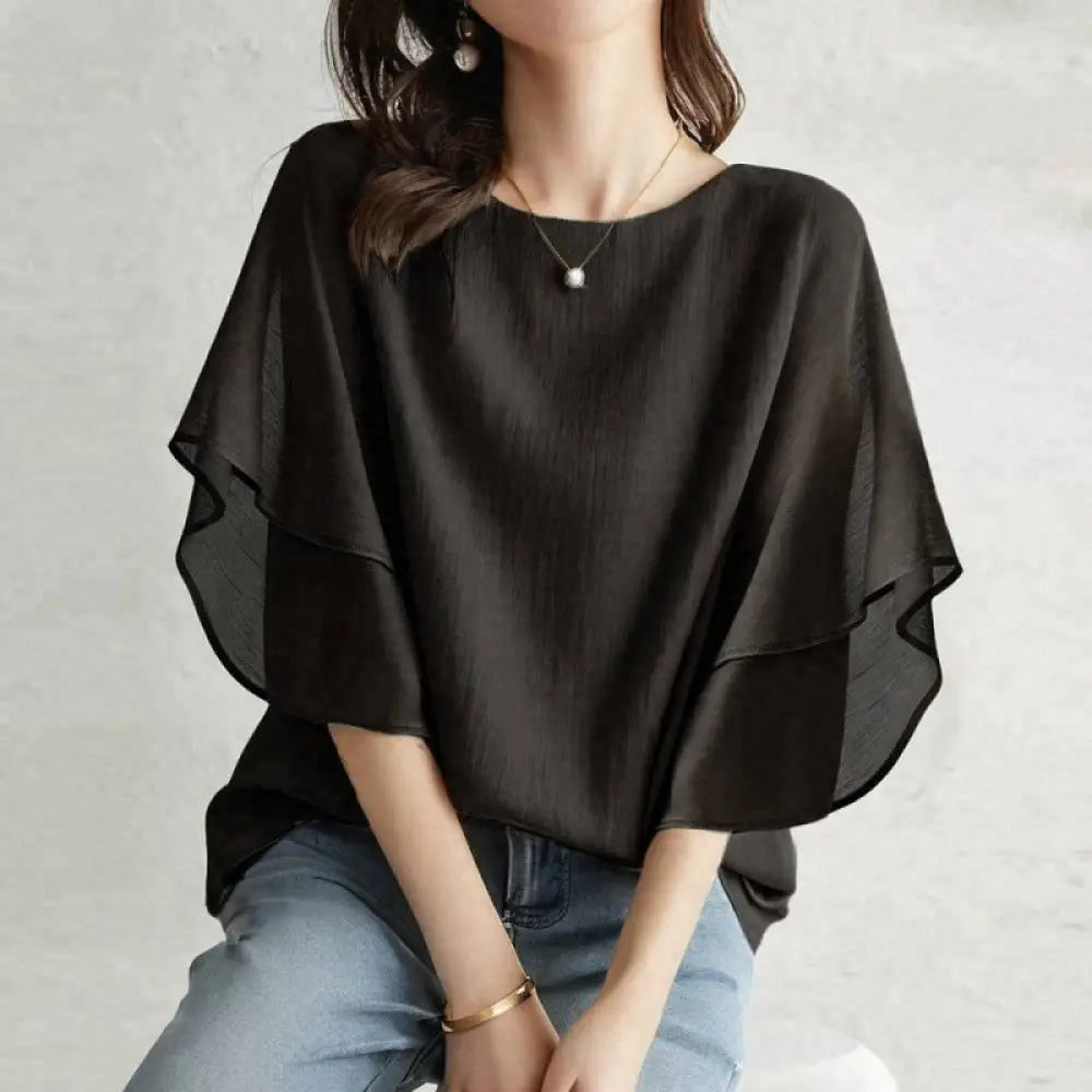 Casual All-match Chiffon Blouse For Women - Black / Free Size - blouse