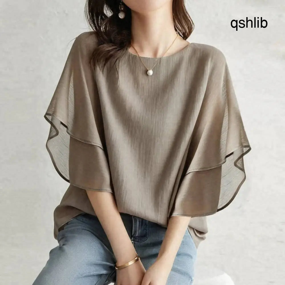 Casual All-match Chiffon Blouse For Women - Mocha Color / Free Size - blouse