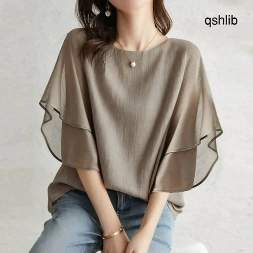 Casual All-match Chiffon Blouse For Women - Mocha Color / Free Size - blouse