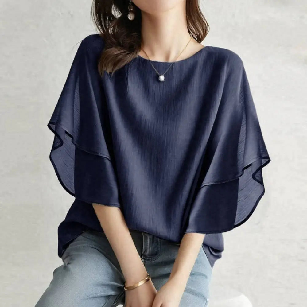 Casual All-match Chiffon Blouse For Women - Navy Blue / Free Size - blouse