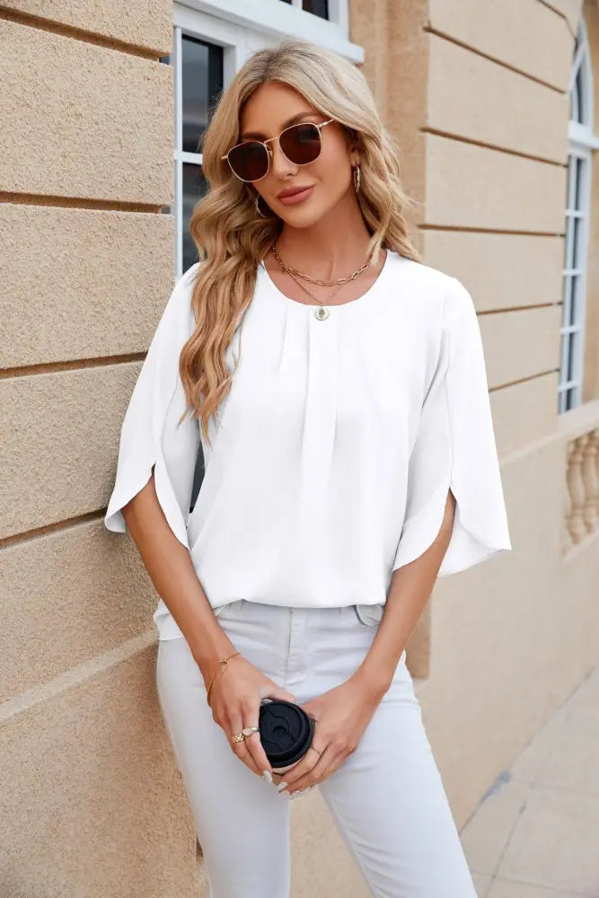 Fashionable Loose Chiffon Blouse Top For Women - White / L - blouse