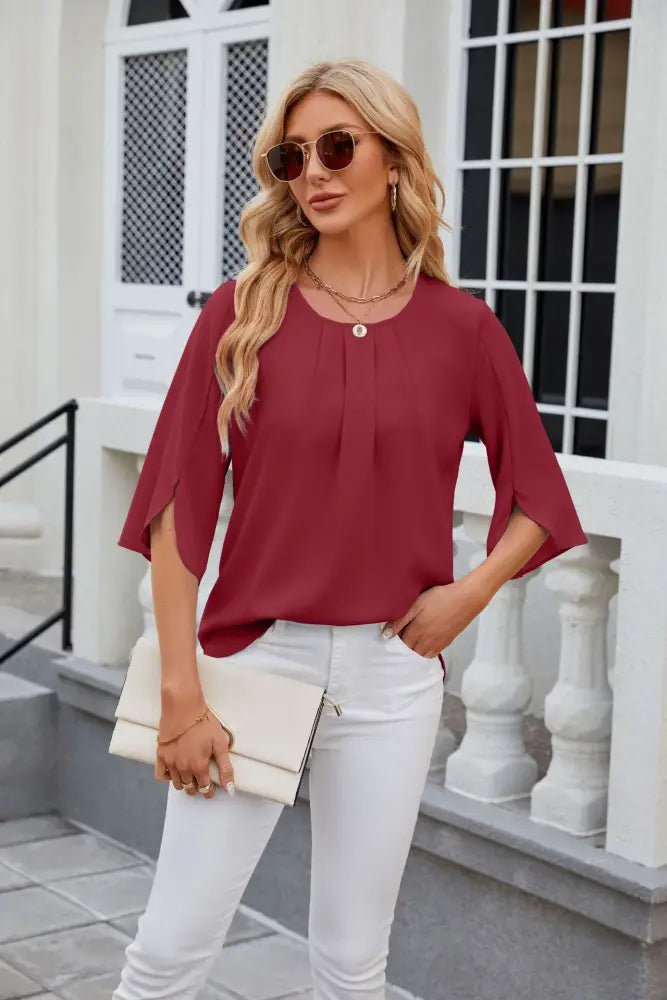 Fashionable Loose Chiffon Blouse Top For Women - Wine Red / L - blouse