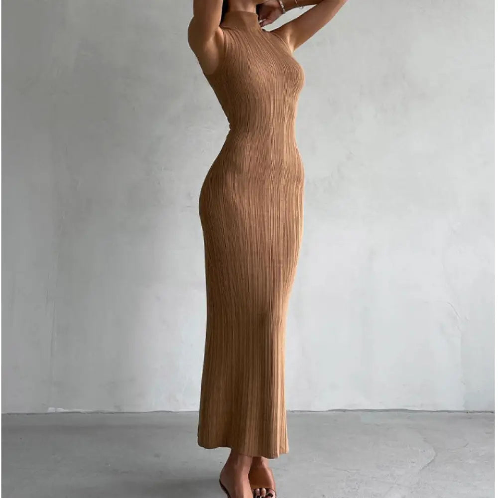 Knitted Turtleneck Sleeveless Midi Dress Elegant French Dress - dress