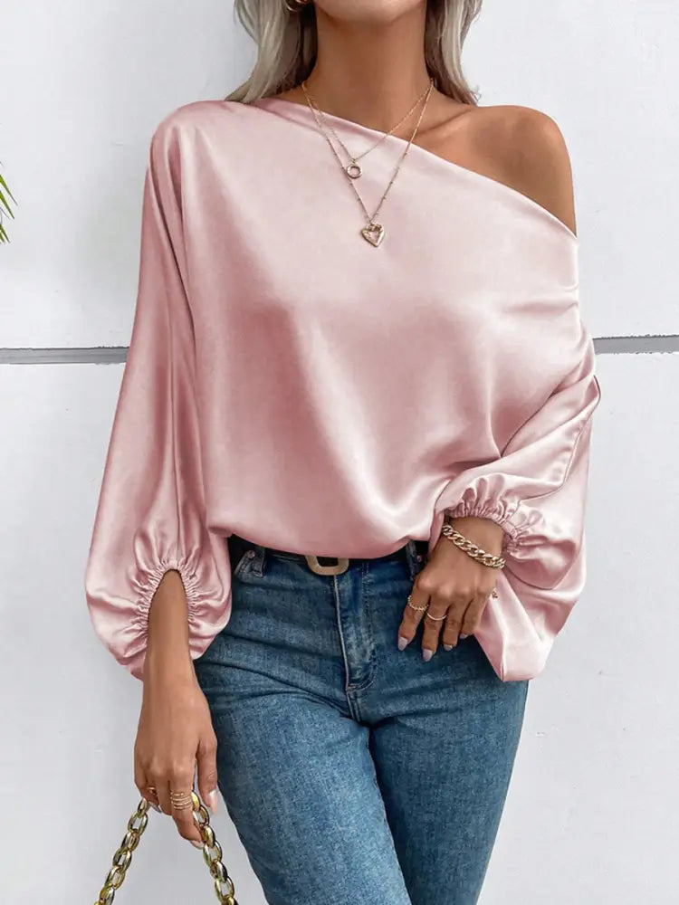 Off-shoulder Satin Blouse For Women - Pink / L - blouse