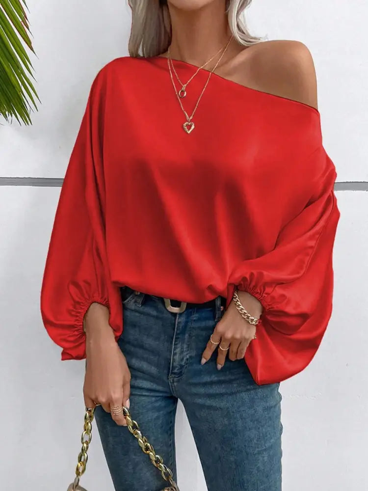 Off-shoulder Satin Blouse For Women - Red / L - blouse