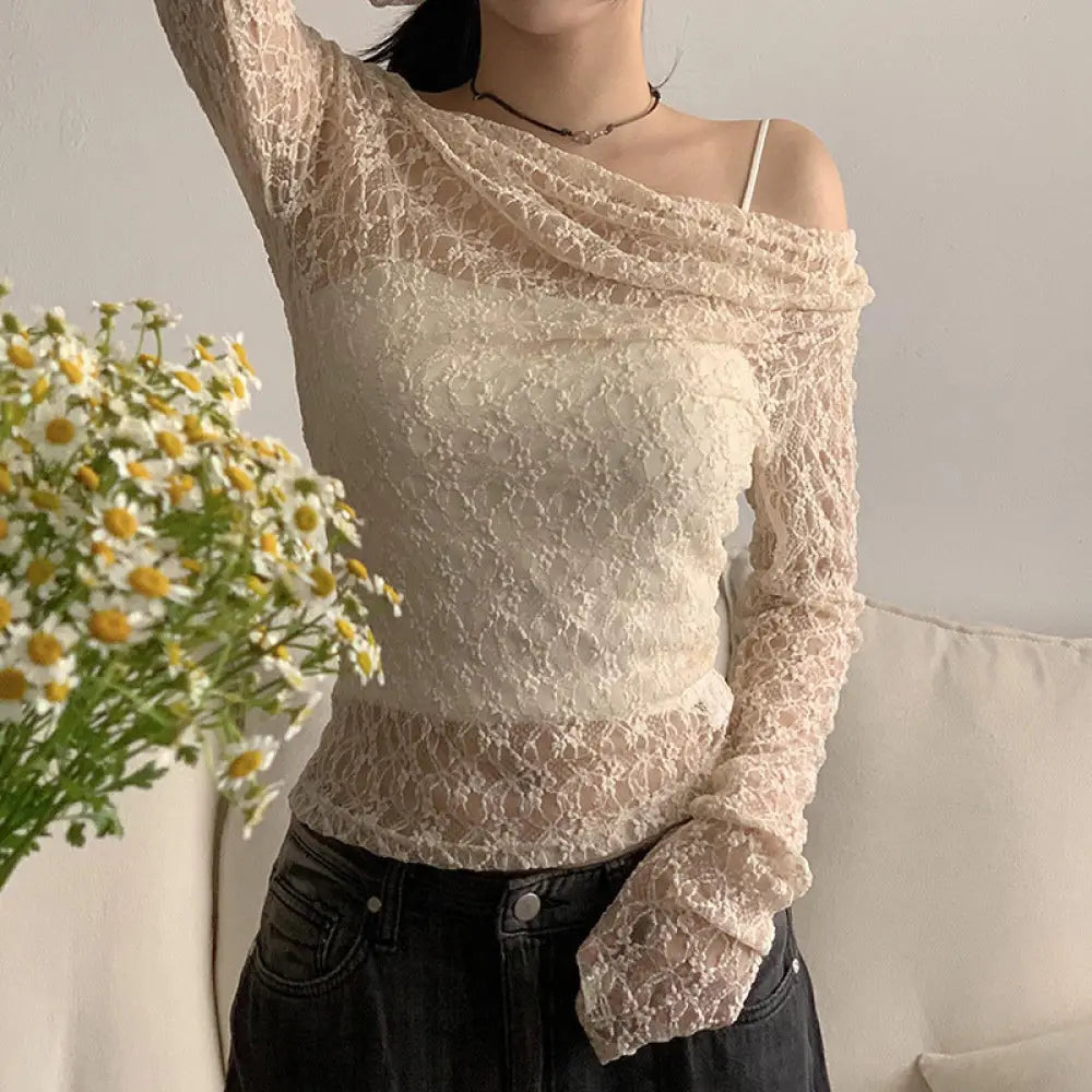 Pure Lace Long Sleeve Women Blouse Top - blouse