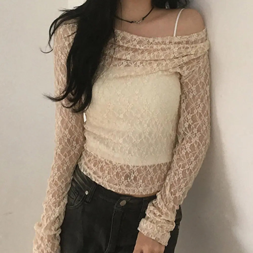 Pure Lace Long Sleeve Women Blouse Top - blouse