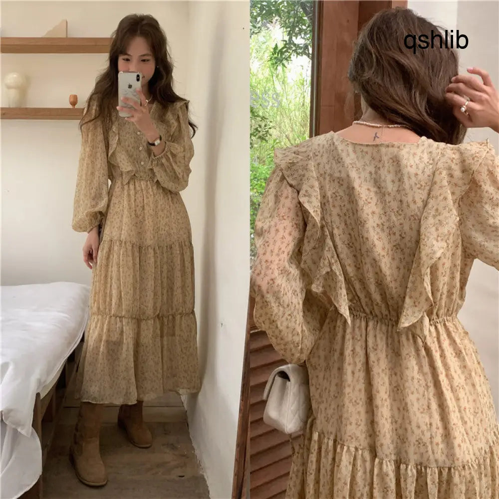 Retro Elegance Chiffon Midi Dress - dress