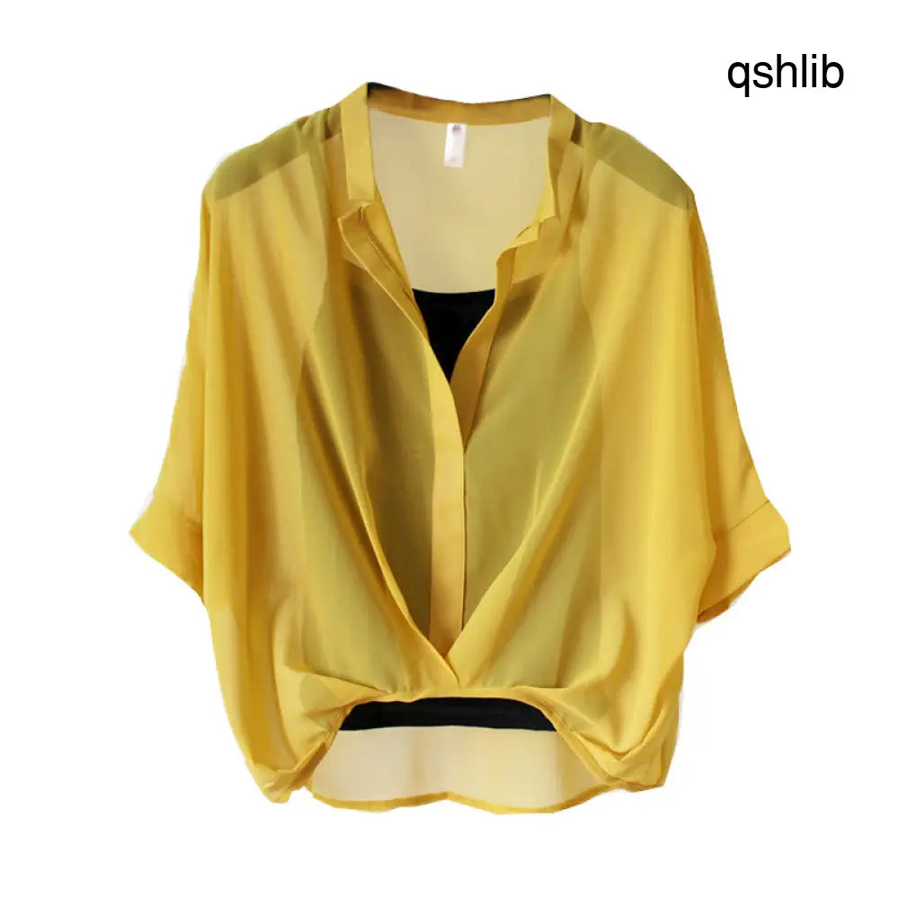 Seven-point Bat-sleeve Leopard-print Chiffon Shirt Summer Blouse Women - blouse