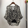 Seven-point Bat-sleeve Leopard-print Chiffon Shirt Summer Blouse Women - Black leopard / One size - blouse