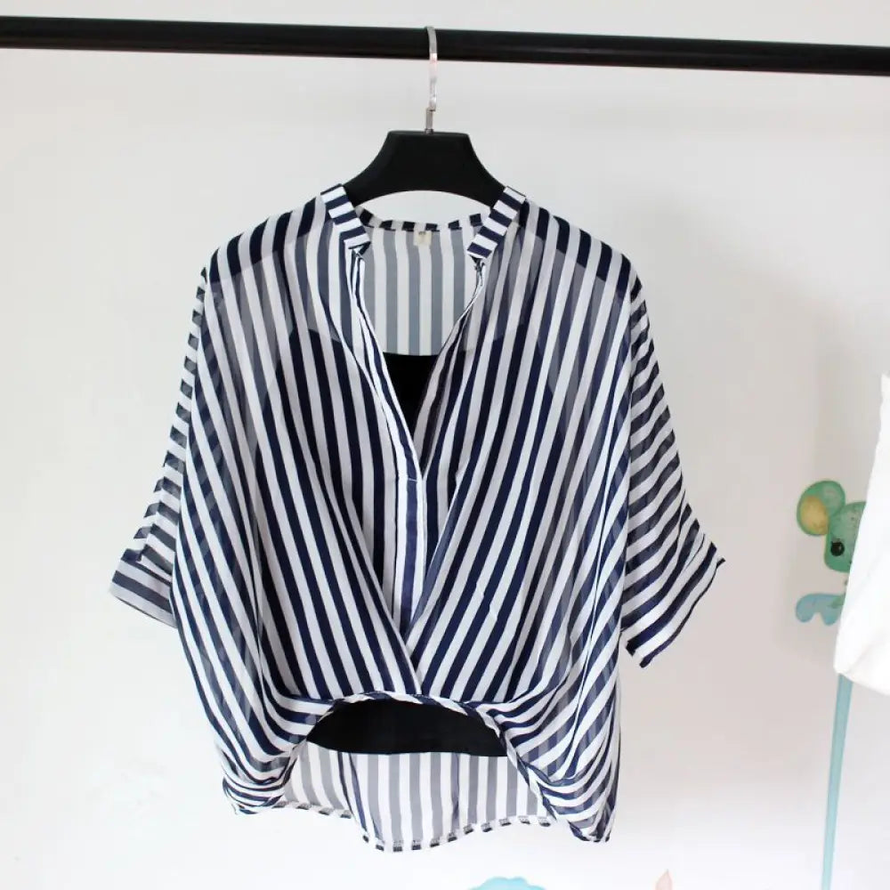 Seven-point Bat-sleeve Leopard-print Chiffon Shirt Summer Blouse Women - Blue zebra pattern / One size - blouse