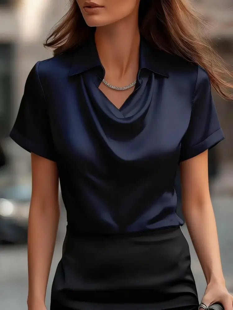 Simple Boat-neck Blouse For Women - Dark Blue / 2XL - blouse