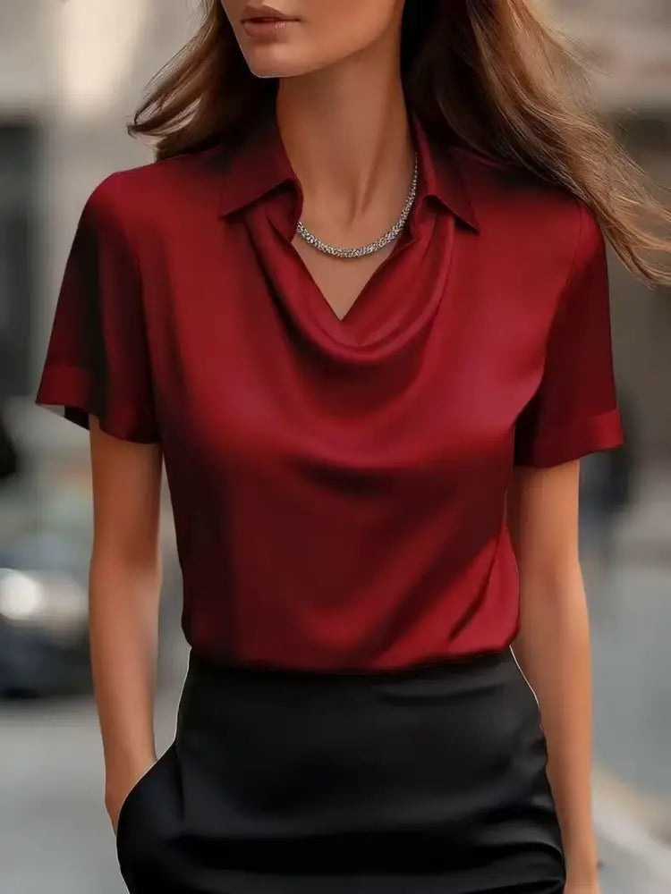 Simple Boat-neck Blouse For Women - Wine Red / 2XL - blouse