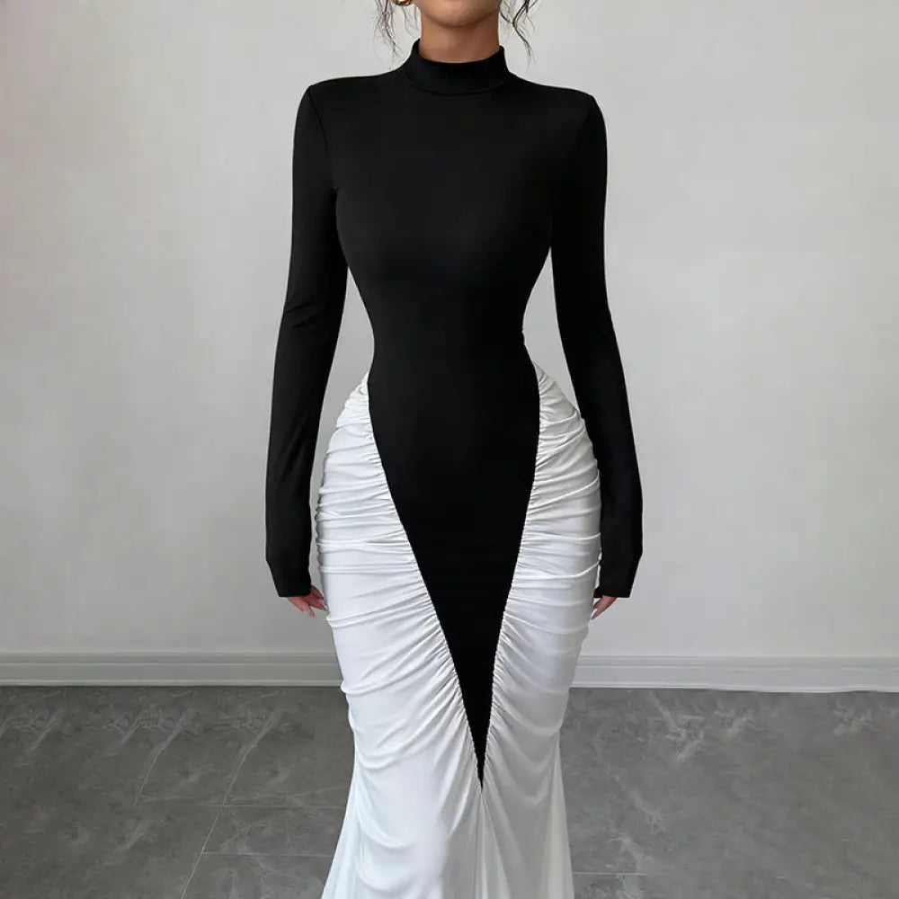 Sleeveless Backless Hugging Midi Dress - Black And White / L - dress