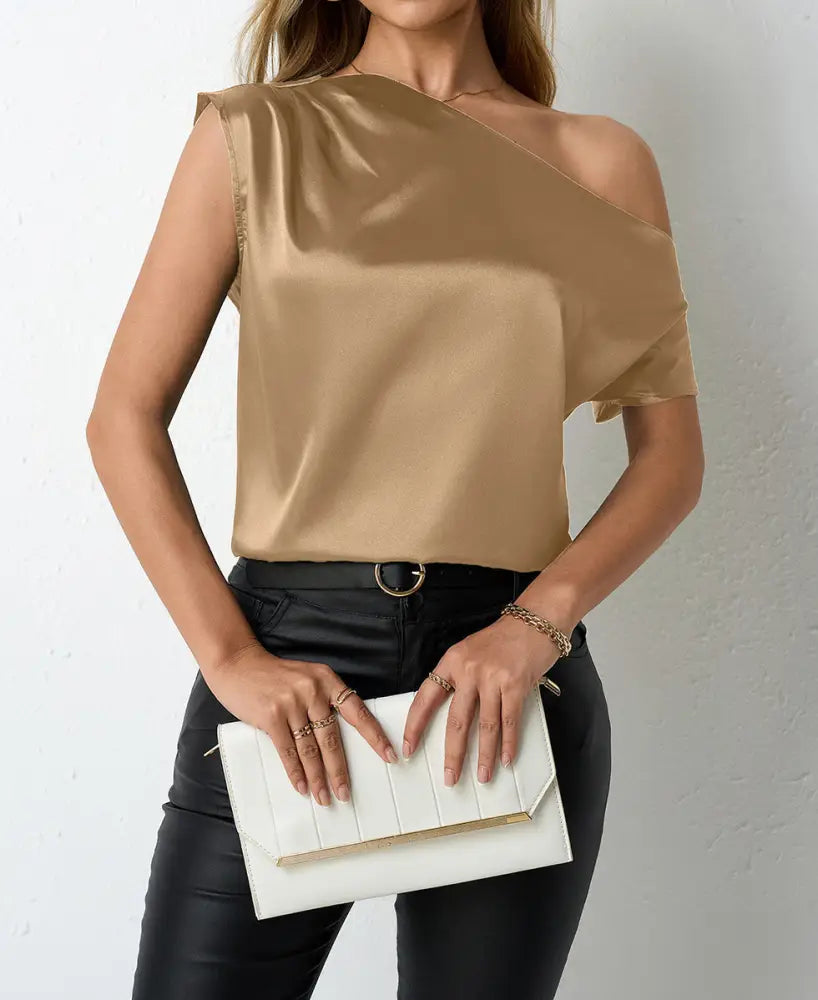 SpringSummer Satin Blouse For Women - Dark Brown / 2XL - blouse
