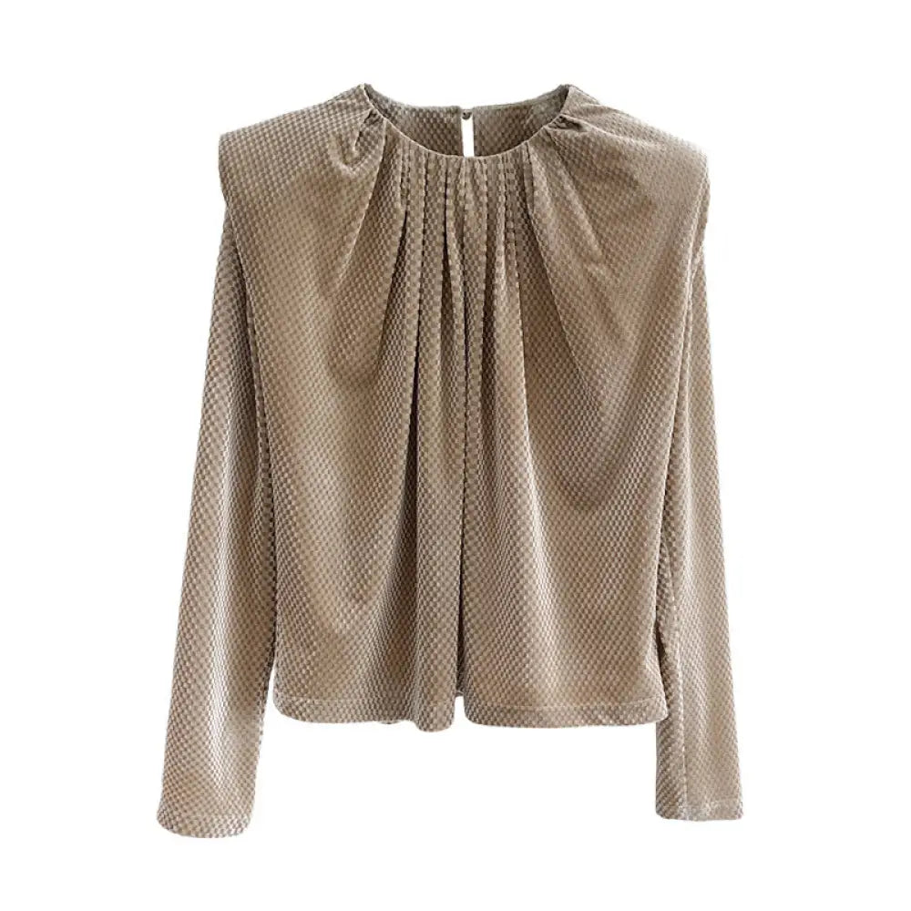 Temperament Velvet Shoulder Pads Pullover Blouse Women - blouse