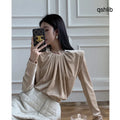 Temperament Velvet Shoulder Pads Pullover Blouse Women - Apricot / M - blouse