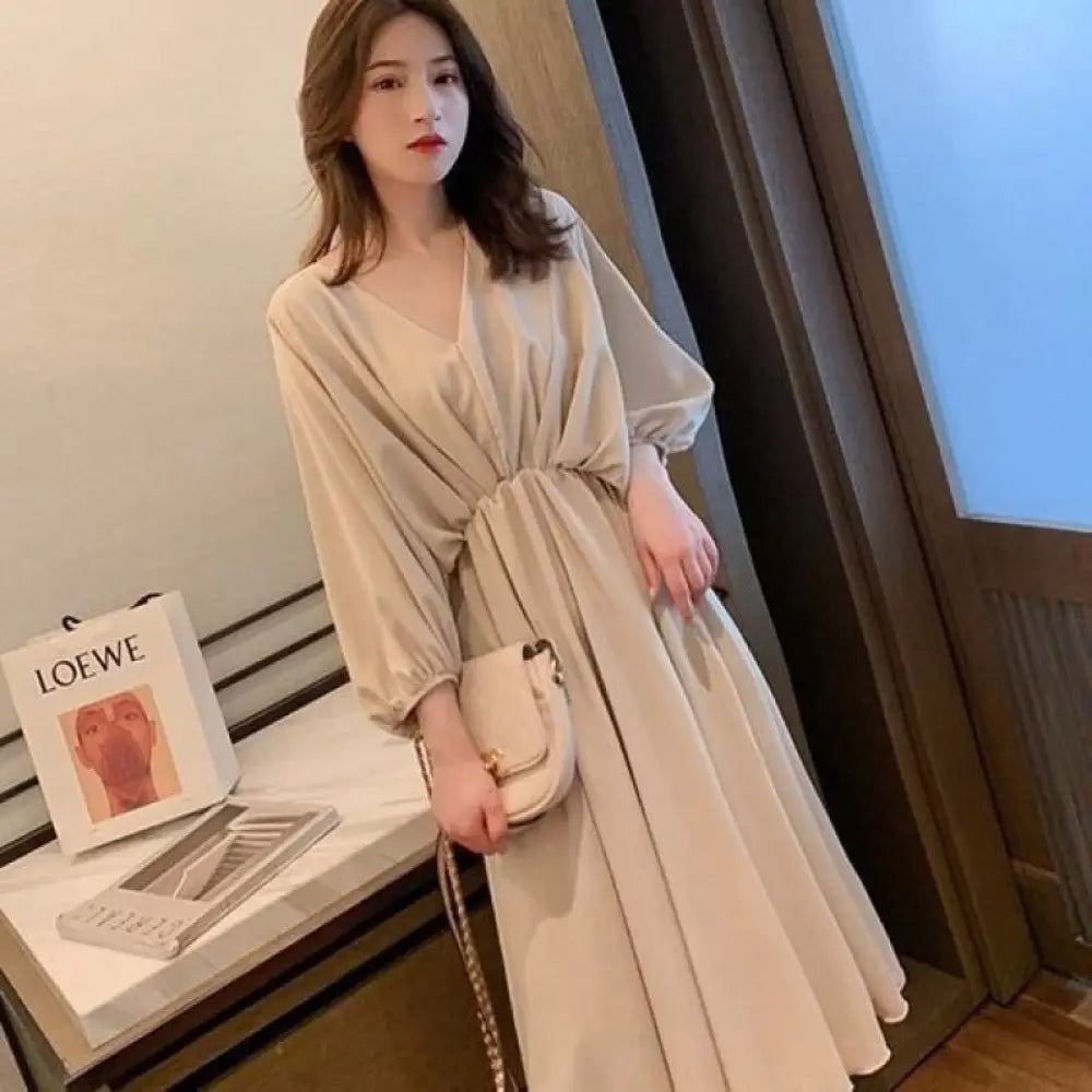 V-neck Blouse Dress Women Chiffon Mid-length - blouse