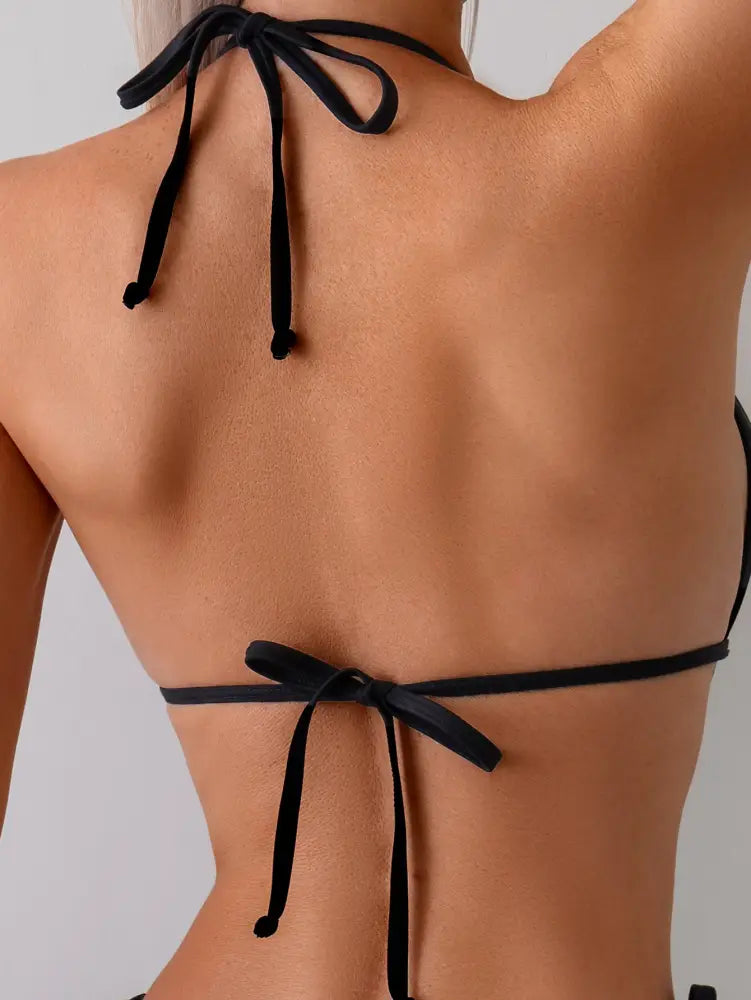 Women Halter Cutout One Piece Swimsuit Deep V Keyhole Side Cut Out Adjustable Tie High Cut Bathing Suit Black Slim