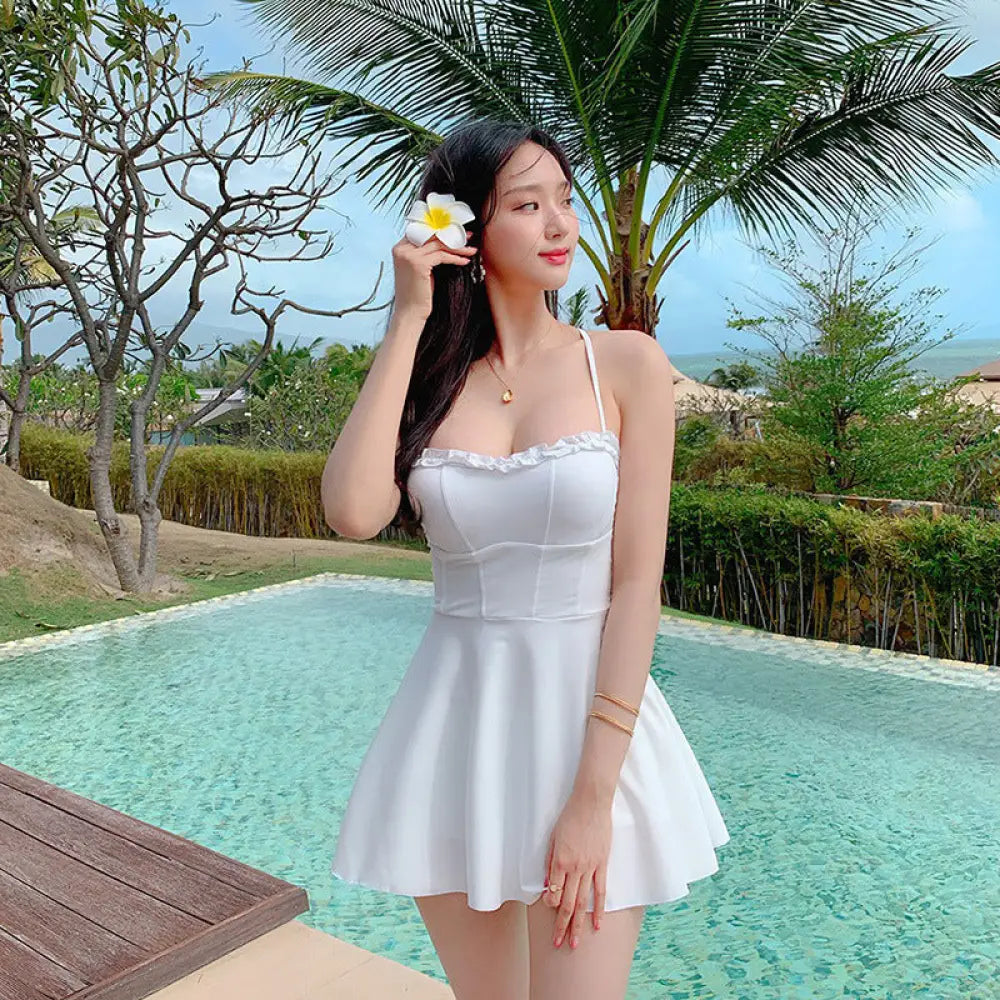 Women Hollow Out One-piece Skirt Swimsuit Women - swimwear