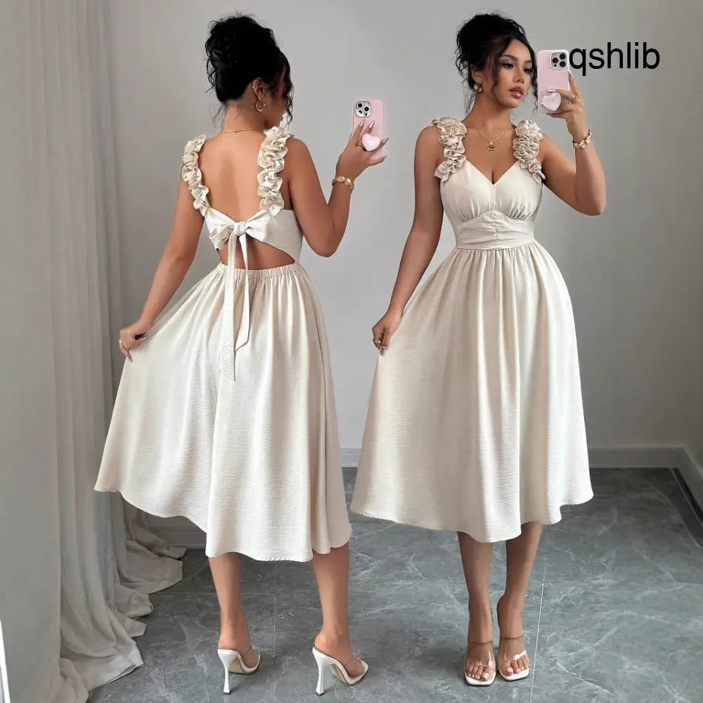 Women’s Beige Textured Midi Dress - dress