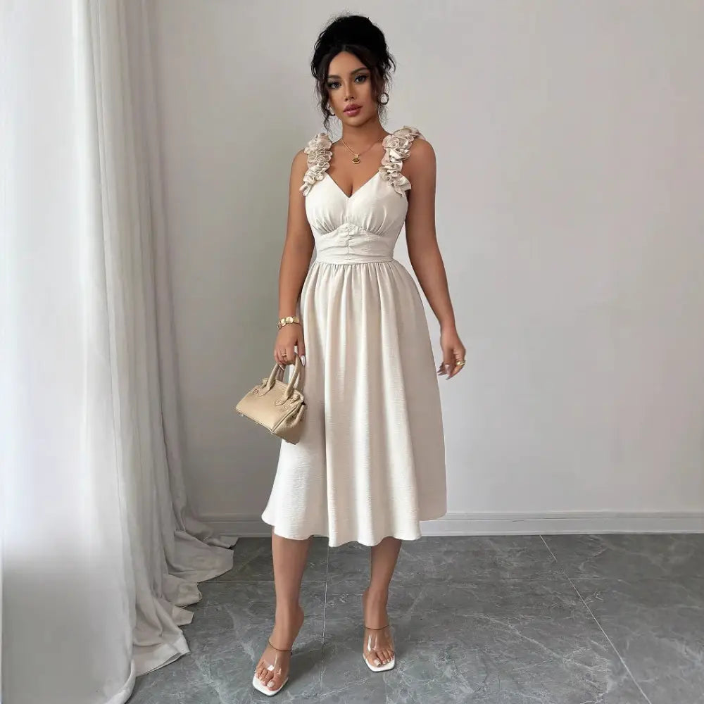 Women’s Beige Textured Midi Dress - dress