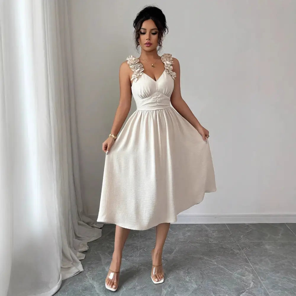 Women’s Beige Textured Midi Dress - dress