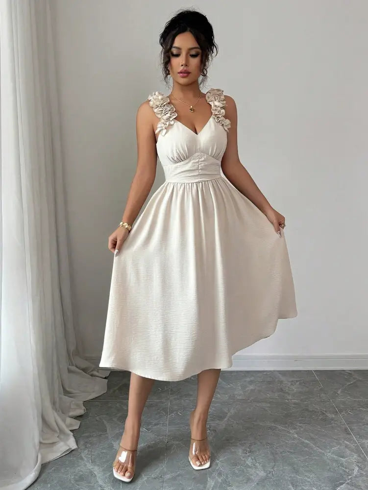 Women’s Beige Textured Midi Dress - Apricot / L - dress