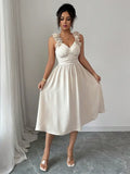 Women’s Beige Textured Midi Dress - Apricot / L - dress
