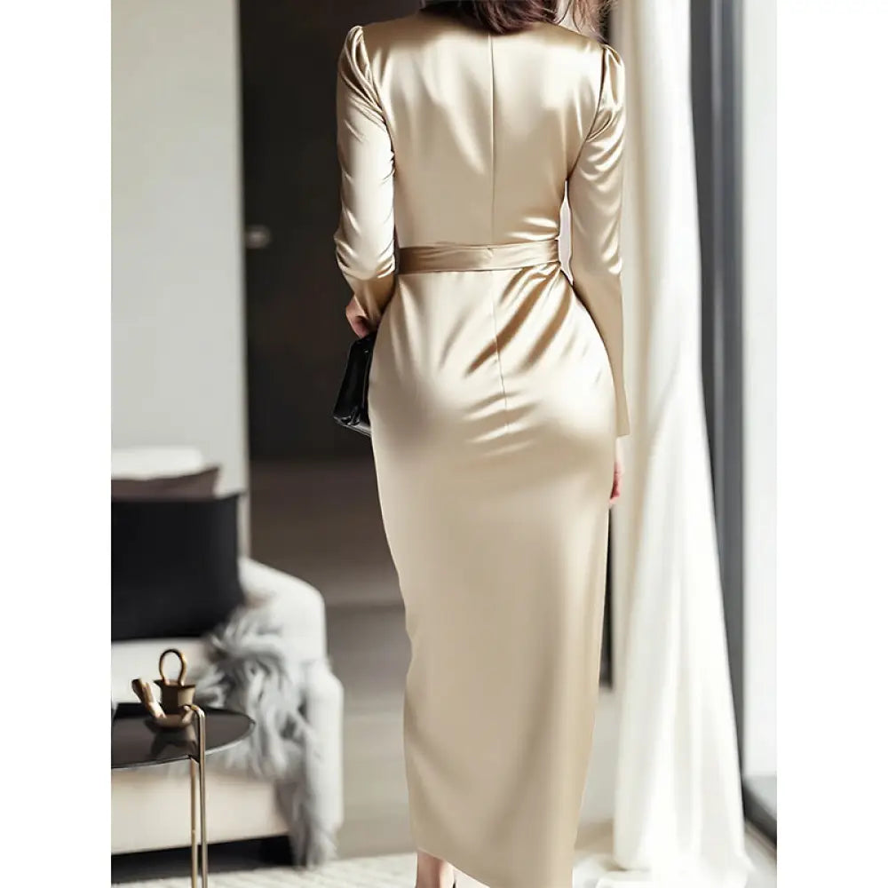 Women’s Burgundy Satin Midi Dress - dress