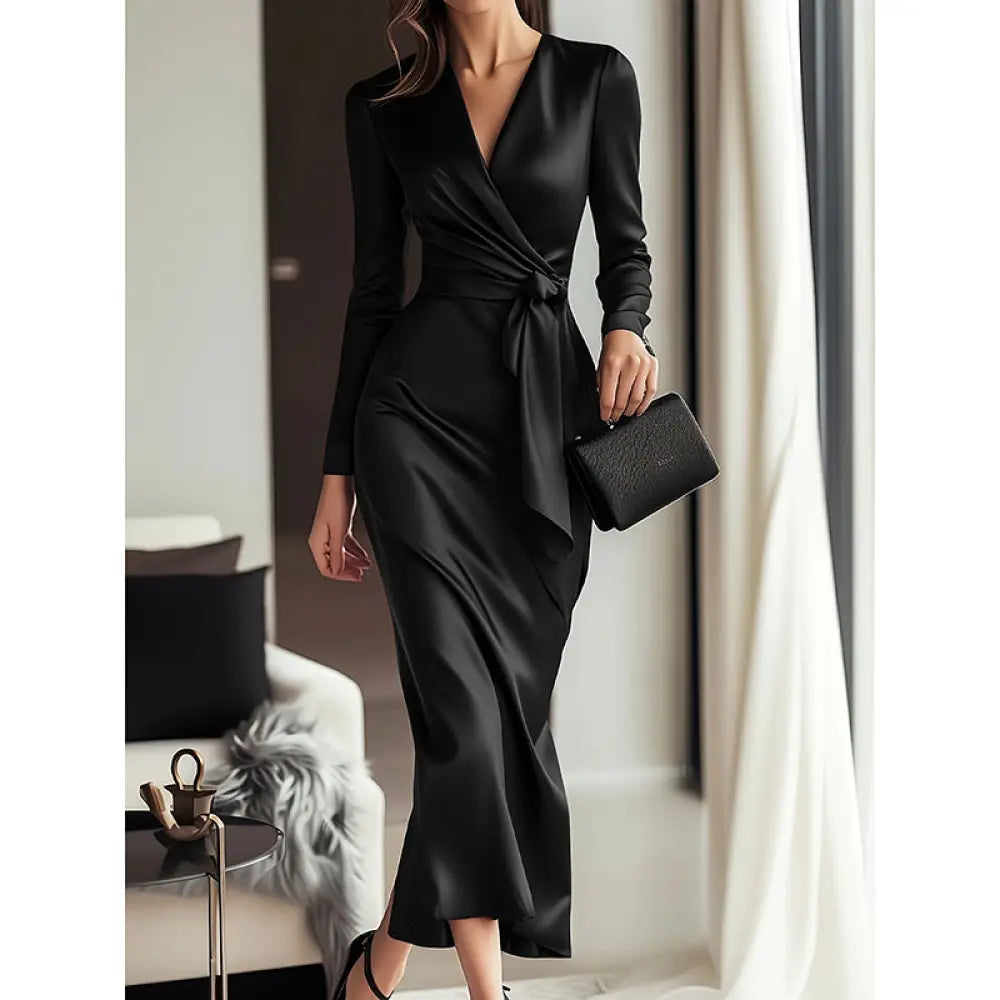 Women’s Burgundy Satin Midi Dress - dress
