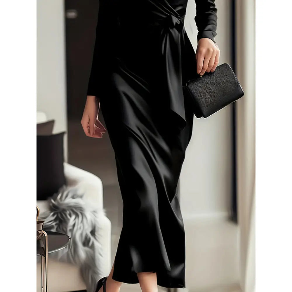 Women’s Burgundy Satin Midi Dress - dress