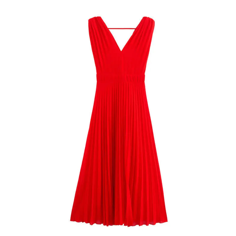 Womens Minimalist Pleated Midi Dress - dress