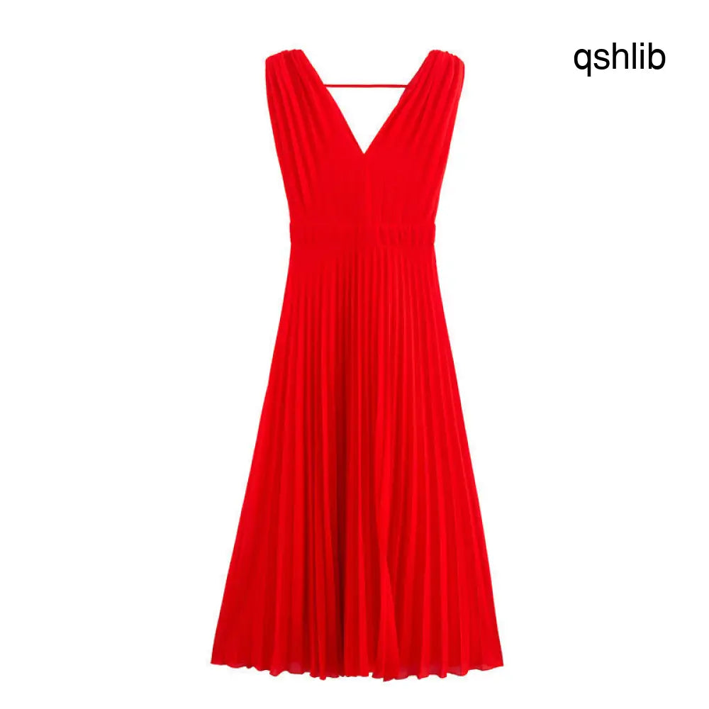 Womens Minimalist Pleated Midi Dress - dress