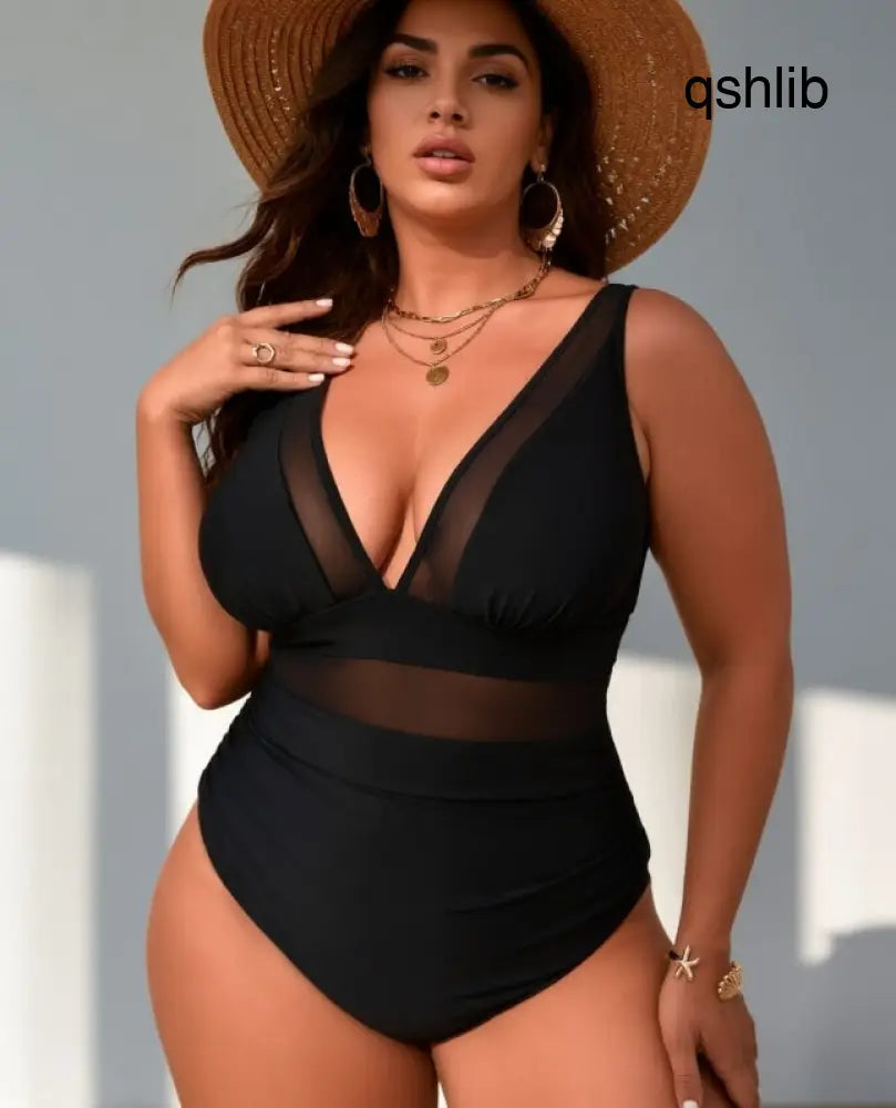 Women’s One-piece Casual Swimsuit - Black / 2XL - swimwear