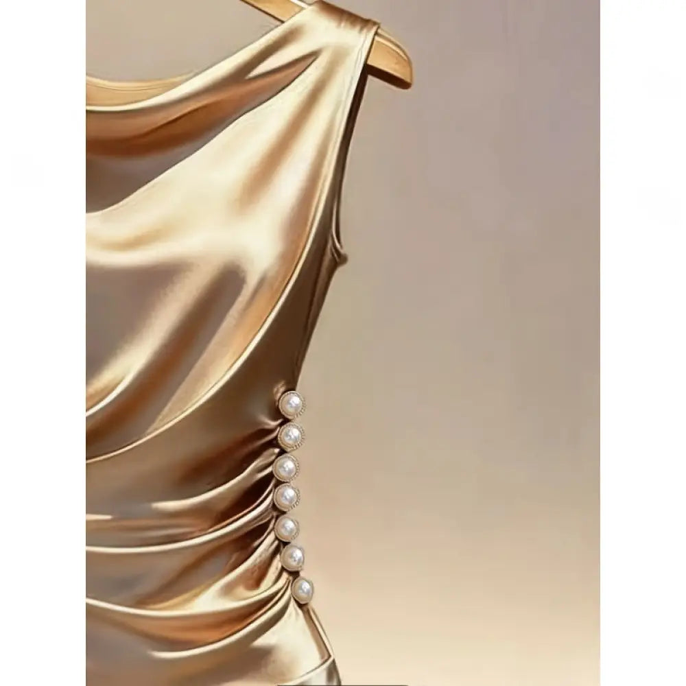 Womens Satin Sleeveless Slim-fit Midi Dress - dress