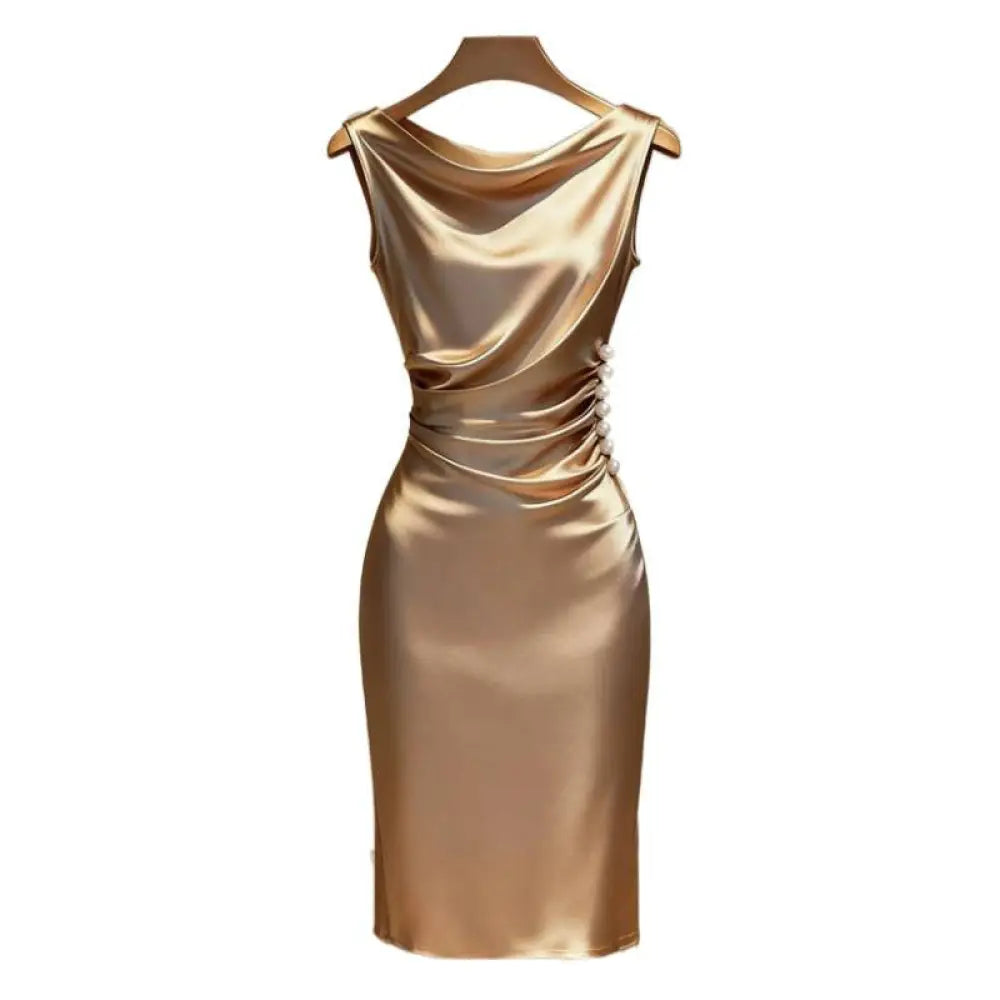 Womens Satin Sleeveless Slim-fit Midi Dress - dress