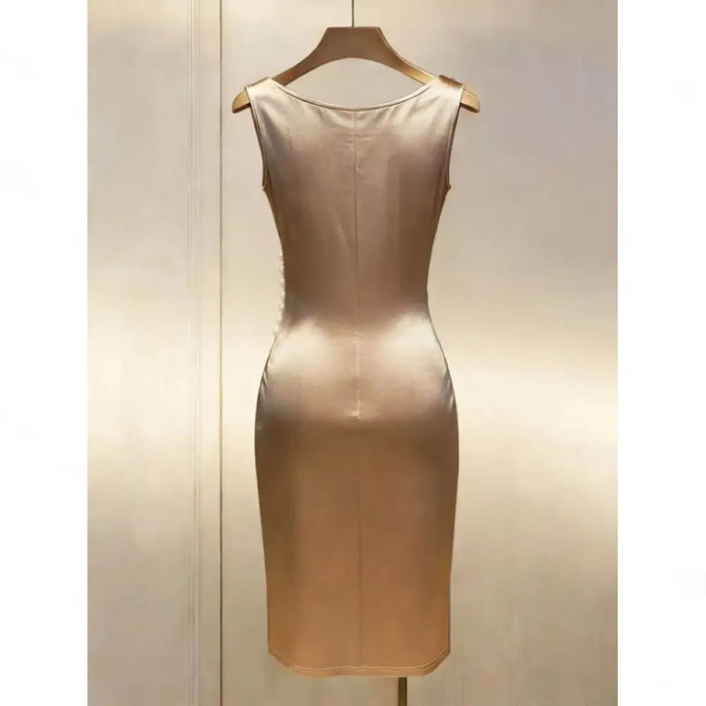 Womens Satin Sleeveless Slim-fit Midi Dress - dress