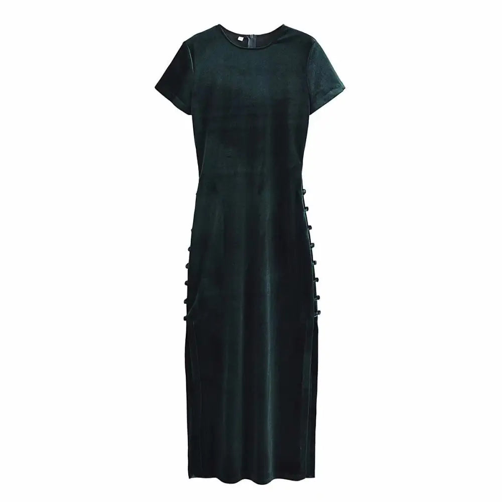 Women’s velvet side slit midi dress - Forest Green / L - dress